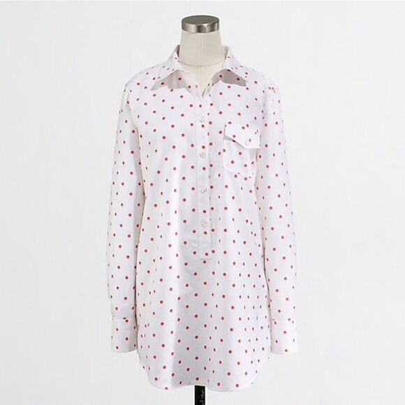 J.crew FCTRY Wht Red Polka Dot Tunic Pullover Shirt S - Picture 9 of 9